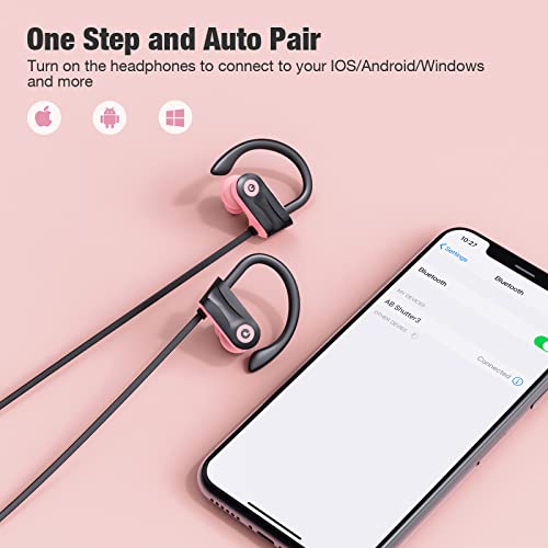Boean Bluetooth Headphones, Wireless Earbuds with 16 Hours Bluetooth 5.3 Wireless Headphones HD Deep Bass Stereo IPX7 Waterproof Earphones for Sports Headset AI Music Generation - color: Pink