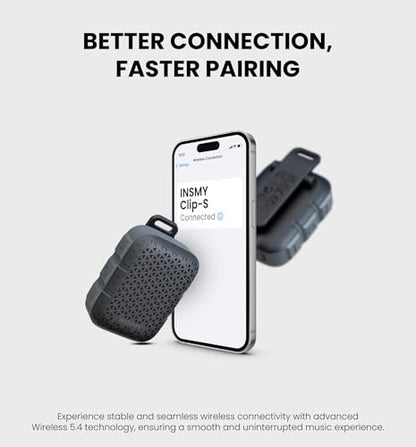 INSMY Wearable Bluetooth Speakers IP67 Waterproof Clip On Small Speaker | Portable Personal Speakers,Clean Sound,Stereo Pair,Wireless,ENC Built-in Mic,Lightweight for Golf Work Pool Gift (Black) - color: Black