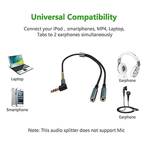 Audio Splitter Cable,Haokiang Gold Plated 90 Degree Right Angle 3.5mm Male to 2 Female Jack Headphone Audio Stereo Y Splitter Adapter Cable for Tablets, MP3 Players (Blue) - color: Blue