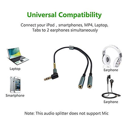 Audio Splitter Cable,Haokiang Gold Plated 90 Degree Right Angle 3.5mm Male to 2 Female Jack Headphone Audio Stereo Y Splitter Adapter Cable for Tablets, MP3 Players (Blue) - color: Blue