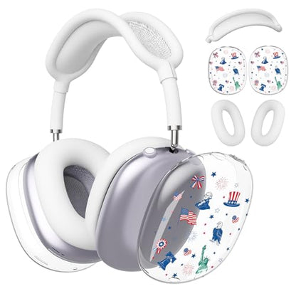 for AirPods Max 2/1 Headphones 4th of July Patriotic Ear Covers | American Flag Clear Ear Cups Cover | White Silicone Ear Pad Case Headband Cover for Apple AirPods Max 2/1 (2026/2024/2020) - color: American Flag A