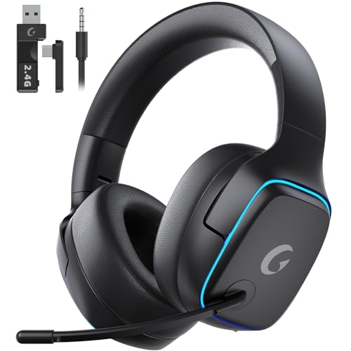 Gvyugke 2.4GHz Wireless Gaming Headsets for PS5, PS4, PC, Switch,MatteBlack | Bluetooth 5.3 Gaming Headphones with Noise Canceling Mic, 7.1 Surround Sound, 70H Battery, Blue Lighting - color: Matte Black