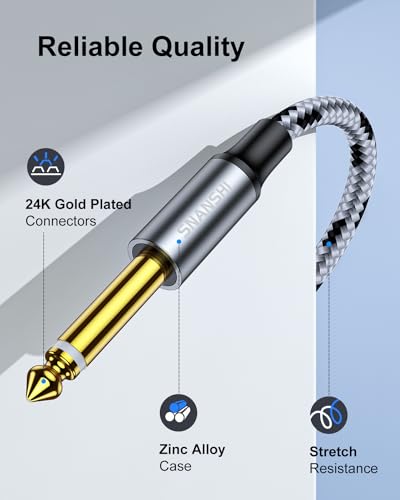 SNANSHI Dual 1/4 Inch to Dual RCA Cable 6.6ft, Nylon Braided 2 x 6.35mm TS to 2 RCA Male Stereo Audio Interconnect Cord for Studio Monitors, Mixer, Amplifier, Receiver - Gold Plated, Shielded