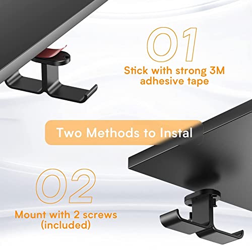 Headphone Stand Headphone Hanger Stand Under Desk Hook 360° Rotation Ball Plunger Hanger Aluminum Stick-On Adhesive Dual Headsets Holder Mount PC Gaming Accessories Headset Holder