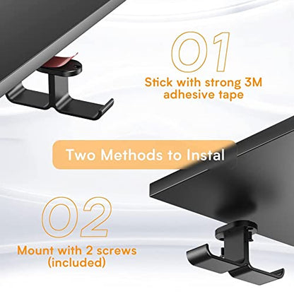 Headphone Stand Headphone Hanger Stand Under Desk Hook 360° Rotation Ball Plunger Hanger Aluminum Stick-On Adhesive Dual Headsets Holder Mount PC Gaming Accessories Headset Holder