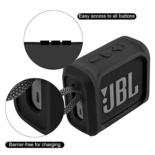 Silicone Case Cover for JBL Go 3 Portable Speaker with Removable Strap for Bike Golf Cart Travel Carrying Case Protective Sleeve Speaker Cover (Black) - color: Black