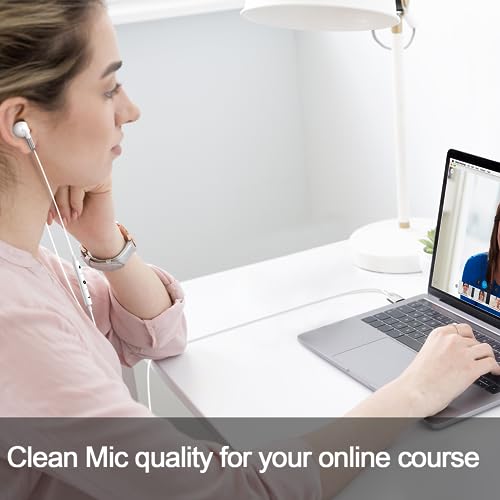 DUKABEL USB in-Ear Headphones, USB PC Earbuds for PC/PS4/PS5, White Gaming Earphone Headset with Microphone for Live Conference, Video Calls, Broadcasting, On-line Work | USB Gaming Earbuds with Mic, Noise canceling, in-ear Headphone, Volume Control, for