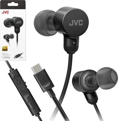 JVC Wired USB-C Earbuds - Noise Isolation - DAC - Hi-Res Audio - Built-in Mic with Mute - Comfortable Silicone Ear Tips - 3 Button Remote – Plug & Play - HAFR29UC - color: Black
