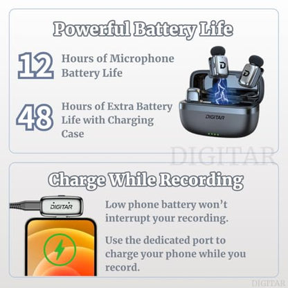 Wireless Super Mini Lavalier Microphone for iPhone, Android, iPad, Noise Reduction, Monitor Audio, Charging Case, Crystal Clear Zero‑Latency Sound for Live Streaming, Recording