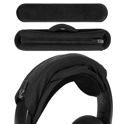 Geekria Medium Velour Hook and Loop Headband Cover + Pad Set Protector No Tool Needed Compatible with Medium-Sized Headphones (Fits 2.5-3.5 cm Headbands) (Black)