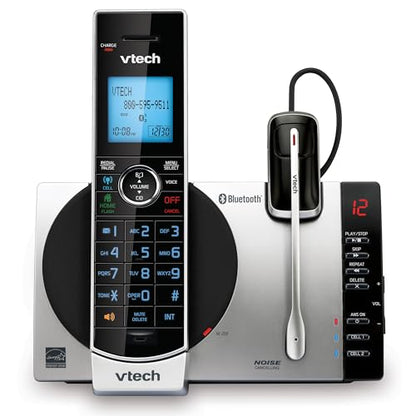 VTech-Cordless Phone with Answering Machine with DECT 6.0 Headset, Bluetooth, Connect to Cell, Caller ID/Call Waiting, Handset Intercom,1,000 Name & Number Phonebook -DS6771-2 Silver/Black - size: Handset + Headset, style: Handset + Headset