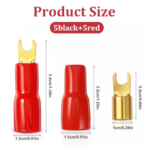 10Pcs 4 Gauge Wire Connectors, Spade Terminals Connectors | 4GA Gauge Strip Terminal Fork Adapters Connector Plugs Crimp Barrier Spades for Speaker Wire Cable Terminal Plug Universal
