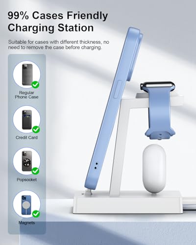 30W Fast Charging Station for Apple Devices - ADADPU 3 in 1 USB C Charger Stand for iPhone 17 16 15 Pro Max Plus & AirPods 4,Wireless Charger Dock Compatible with Apple Watch Ultra/10/9/8/7/6/5/4/3/SE - color: Classic White