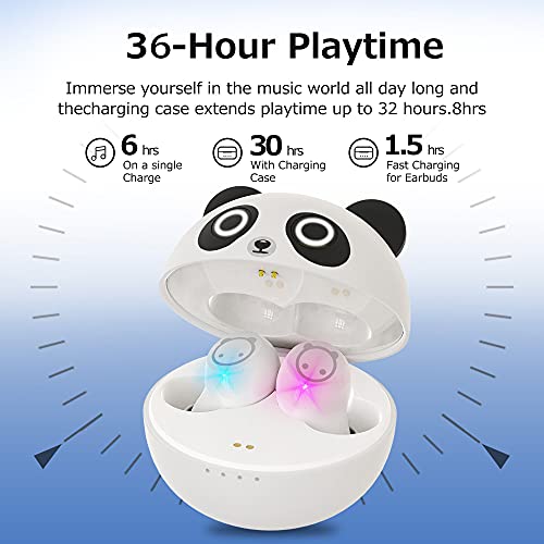 Kids Wireless Earbuds Cute Panda Bluetooth Earbuds with mic Charging Case 36H Playtime 3D Stereo Headphones IPX6 Waterproof Sport in-Ear Headphones for Kids Adult - color: K62-W
