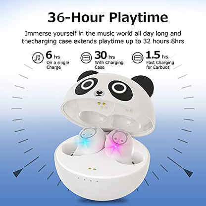 Kids Wireless Earbuds Cute Panda Bluetooth Earbuds with mic Charging Case 36H Playtime 3D Stereo Headphones IPX6 Waterproof Sport in-Ear Headphones for Kids Adult - color: K62-W