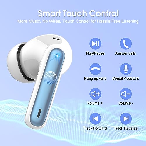 Wireless Earbuds 2024 Bluetooth 5.3 Headphones HiFi Stereo, 40H Playtime in-Ear Earbud, Bluetooth Earbuds with LED Power Display, IP7 Waterproof Wireless Earphones Sport Headset for Android iOS - color: Sky blue