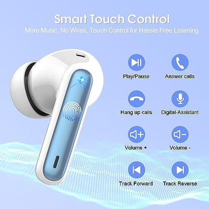 Wireless Earbuds 2024 Bluetooth 5.3 Headphones HiFi Stereo, 40H Playtime in-Ear Earbud, Bluetooth Earbuds with LED Power Display, IP7 Waterproof Wireless Earphones Sport Headset for Android iOS - color: Sky blue