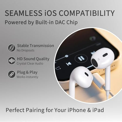 Wired Headphones for iPhone Ear buds with Lightning Connector (Built-in Microphone & Volume Control) Earbuds Compatible for iPhone 14/14 Pro/14 Plus/13/12/11/XR/XS/X/8/7【Official Certified Earphones】