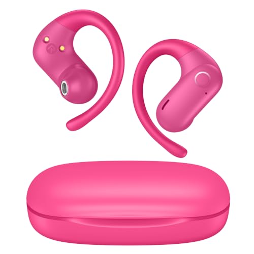 kurdene Open Ear Buds Wireless Earbuds 5.4 Bluetooth Headphones | Deep Bass Sound,smart Touch Control,60Hrs Playtime Earphone with Earhooks for Running, Meeting, Workout-Hot Pink - color: Hot Pink