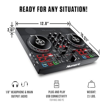 Numark Party Mix Live DJ Controller with Built-in Lights and Speakers | 2-Decks, 2 Filter FX Knobs, DJ Mixer, Touch-Capacitive Wheels, Integrated Audio Interface, and Serato DJ Lite - style: PARTYMIX LIVE