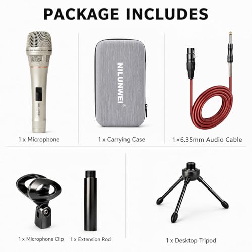 YS-36D Dynamic Microphone - Premium Vocal Microphone, cardioid directional wired microphone, with 14 foot XLR to 1/4 inch audio cable, desktop tripod, extension rod, microphone storage bag (champagne) - color: Champagne