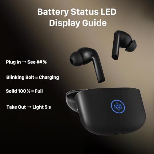 NOBIS Wireless Earbuds Bluetooth Headphones, Bluetooth 6.0, 30Hrs Playtime with LED Display Charging Case, Smart ENC Clear Calls, Dual Device Connection, Touch Control in-Ear for iPhone Android