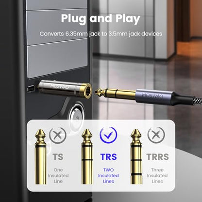 MOSWAG 3.5mm Male to 1/4'' Female Stereo Headphone Adapter, 3.5mm(1/8'') Plug Male to 6.35mm (1/4'') Jack Female Stereo Adapter for amplifiers, Mixing Console, Home Theater Devices, Electric Guitar - size: 2 Pack