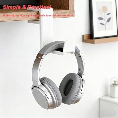 Universal Headphone Hook & Headset Holder, White | 360° Swivel, Under Desk Hook, Cable Management Clip, Universal Fit - color: White