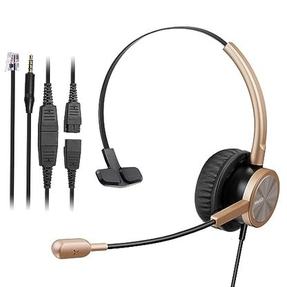Telephone Headset with RJ9 for Cisco Phone Call Center Headset with Noise Cancelling Microphone with Extra 3.5mm Connector for Mobiles - style: Mono