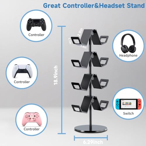 Controller Holder 4 Tier,Headphone Stand for Xbox PS5 PS4 | Classical "W" shape,Adjustable,Gamepads and headset storage,For Gamer,Black,Stable,Gaming gift