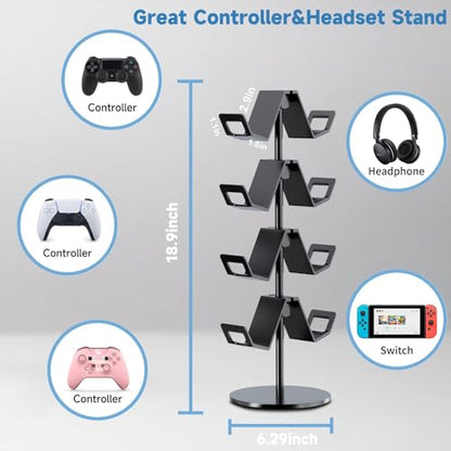 Controller Holder 4 Tier,Headphone Stand for Xbox PS5 PS4 | Classical "W" shape,Adjustable,Gamepads and headset storage,For Gamer,Black,Stable,Gaming gift