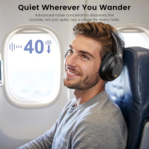 Riibox Y7Pro Active Noise Cancelling Headphones, Wired Wireless ANC Headset | Over Ear Headphones Bluetooth 6.0, 100H Playtime, LDAC Hi-Res Audio, Custom EQ via App, Comfort Fit for Home Office Travel