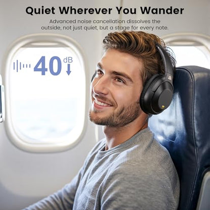 Riibox Y7Pro Active Noise Cancelling Headphones, Wired Wireless ANC Headset | Over Ear Headphones Bluetooth 6.0, 100H Playtime, LDAC Hi-Res Audio, Custom EQ via App, Comfort Fit for Home Office Travel