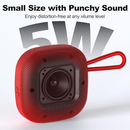 Bobtot Portable Bluetooth Speaker, IPX7 Waterproof, TWS Pairing, Red | Wireless Shower Speaker with 16 Hours Playtime, Loud Stereo Sound, Built-in Microphone, Small Size with Carrying Lanyard - color: Red