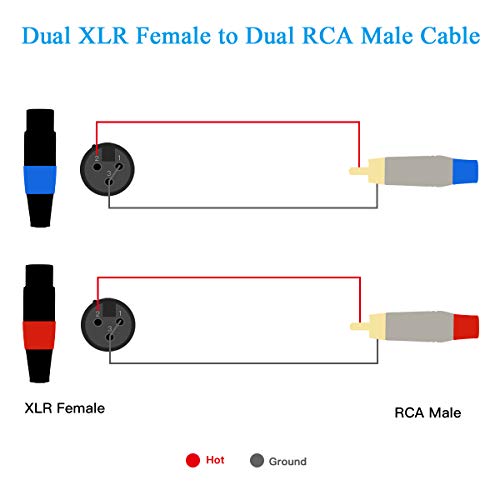 JOLGOO Dual XLR to RCA Cable, Dual XLR Female to Dual RCA Male Cable, 2 XLR Female to 2 RCA Male HiFi Audio Cable, 4N OFC Wire, for Amplifier Mixer Microphone, 6.6 Feet - size: 6.6 Feet, style: Dual XLR Female to Dual RCA Male