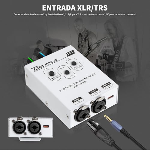 Bolanle P1 Dual-Channel in-Ear Monitor Amplifier, XLR/TRS Stereo/Mono | Two independent combo inputs with dedicated volume knobs per channel for custom monitor mixes - color: P1
