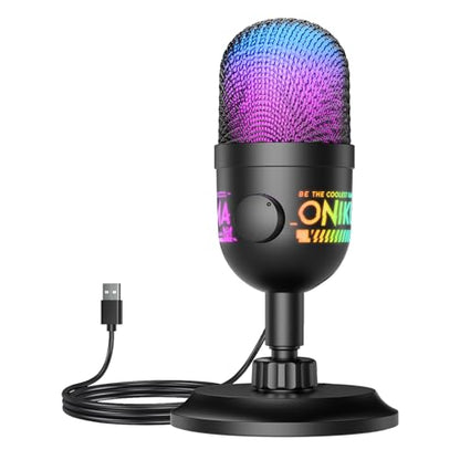 USB Gaming Microphone, RGB Condenser Mic for PC PS4 PS5 Mac, Plug & Play, Tap to Mute, Gain Control, Zero-Latency Monitoring for Streaming Podcasting Recording