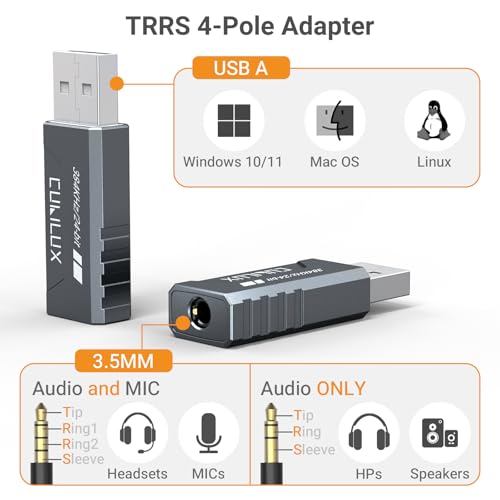 USB to 3.5mm Audio Adapter, Hi-Res 384KHz/32-bit USB A DAC Dongle, UAC 2.0 External Sound Card for PC Laptop MacBook, Windows 11/10, macOS, Linux