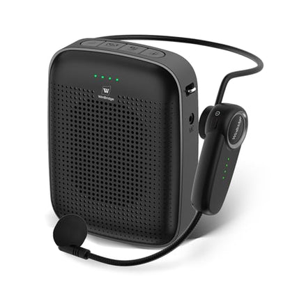 15W Wireless Voice Amplifier with Bluetooth Headset Microphone for Teachers | Portable Mini PA System, 2-in-1 Headset & Handheld Mic, 12H Battery, USB, Belt Clip, for Classroom, Training & Presentations