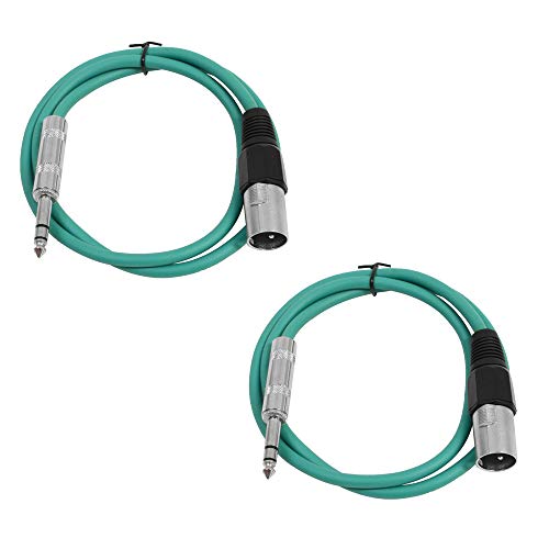 Seismic Audio - SATRXL-M3-2 Pack of 3 Foot 1/4 Inch TRS to XLR Male Patch Cables - Balanced - 3 Foot Patch Cord - Green and Green - color: Green and Green