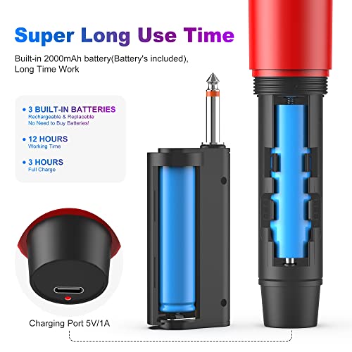 Wireless Microphones, Professional Dual Karaoke Microphones, Wireless Dynamic Microphone System Set with Rechargeable Receiver for Home Party, Speech, Wedding, Church, PA System - color: Red