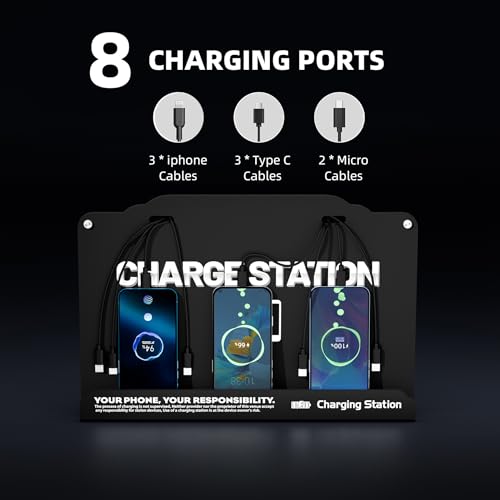 Floor Standing Cell Phone Charging Station with Fast Charigng Cables – 8 Device Charging Dock for Office, Hotel & Public Spaces | Compatible with iPhone ipad Smartphone Tablets Android Port (Black) - color: Black