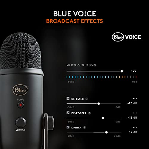 Logitech Creators Blue Yeti USB Microphone for PC, Mac, Gaming, Recording, Streaming, Podcasting, Studio and Computer Condenser Mic with Blue VO!CE effects, 4 Pickup Patterns, Plug and Play - Blackout | VO!CE effects, 4 pickup patterns, plug-and-play oper
