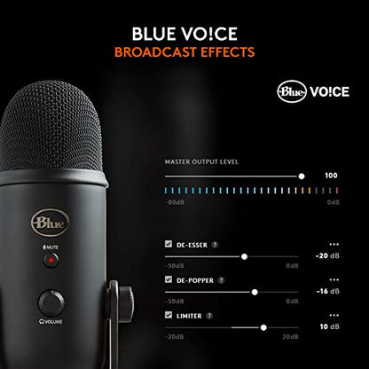 Logitech Creators Blue Yeti USB Microphone for PC, Mac, Gaming, Recording, Streaming, Podcasting, Studio and Computer Condenser Mic with Blue VO!CE effects, 4 Pickup Patterns, Plug and Play - Blackout | VO!CE effects, 4 pickup patterns, plug-and-play oper