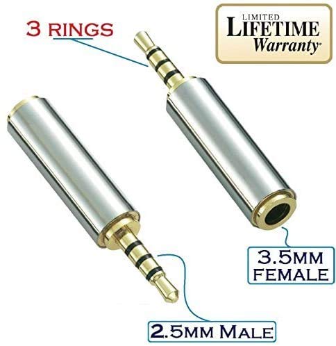 2.5mm Male to 3.5mm Female Audio Adapter Premium Quality Converter Headphone Earphone Headset 3 Ring Jack - Stereo or Mono
