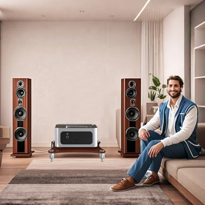 1-Tier AV Media Stand with Speaker Spikes, Stereo Racks and Stand | Audio Equipment Cabinet Entertainment Device Open Air Storage, Dark Wood - size: 1-Tier