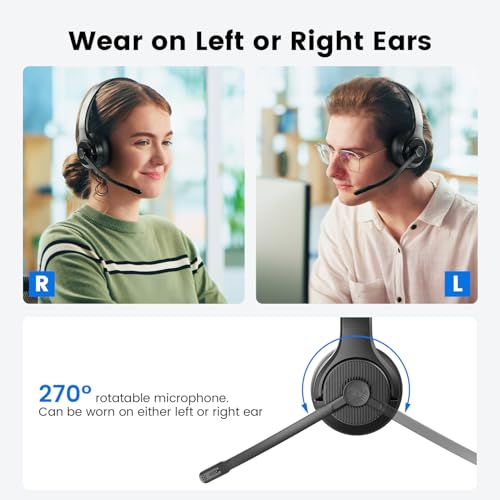 EKSA H3 Trucker Bluetooth Headset V5.4, Wireless Headphones with Mic Noise Cancelling, Mute Button & Replacement Ear Cushion, 65Hrs Driver Bluetooth Headset for Cellphone Office Work