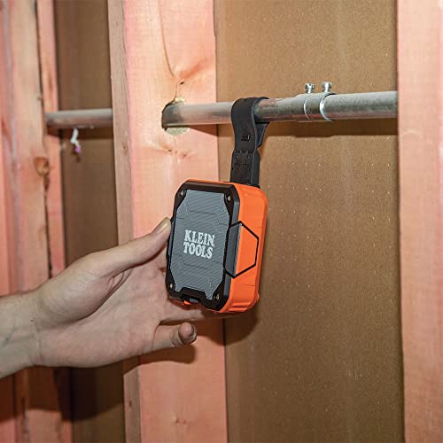 KLEIN TOOLS AEPJS2 Bluetooth Speaker with Magnetic Strip and Hook, Rechargeable, Wireless and Aux Capable, Hands Free Capable, 10 Hr Run Time, IP54 Dust and Water Resistant