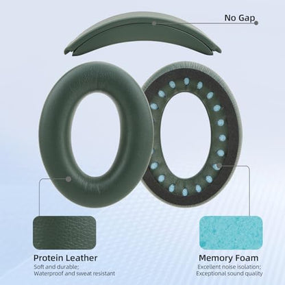 Protein Leather Ear Pads for Bose QuietComfort QC35 QC45 Headband Cushion Cover Replacement Kits with Protein Leather& Memory Foam (Cypress Green) - color: Green