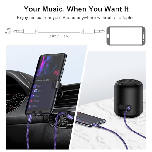 3.5mm Audio Cable,5FT 2Pack Aux Cord 3.5 mm Male to Male Car Stereo Jack Cord TRS Auxiliary Audio Cable Hi-Fi Sound Headphone Braided Cable for Samsung, iPhone,iPad,Home Stereos,Speakers,Tablets